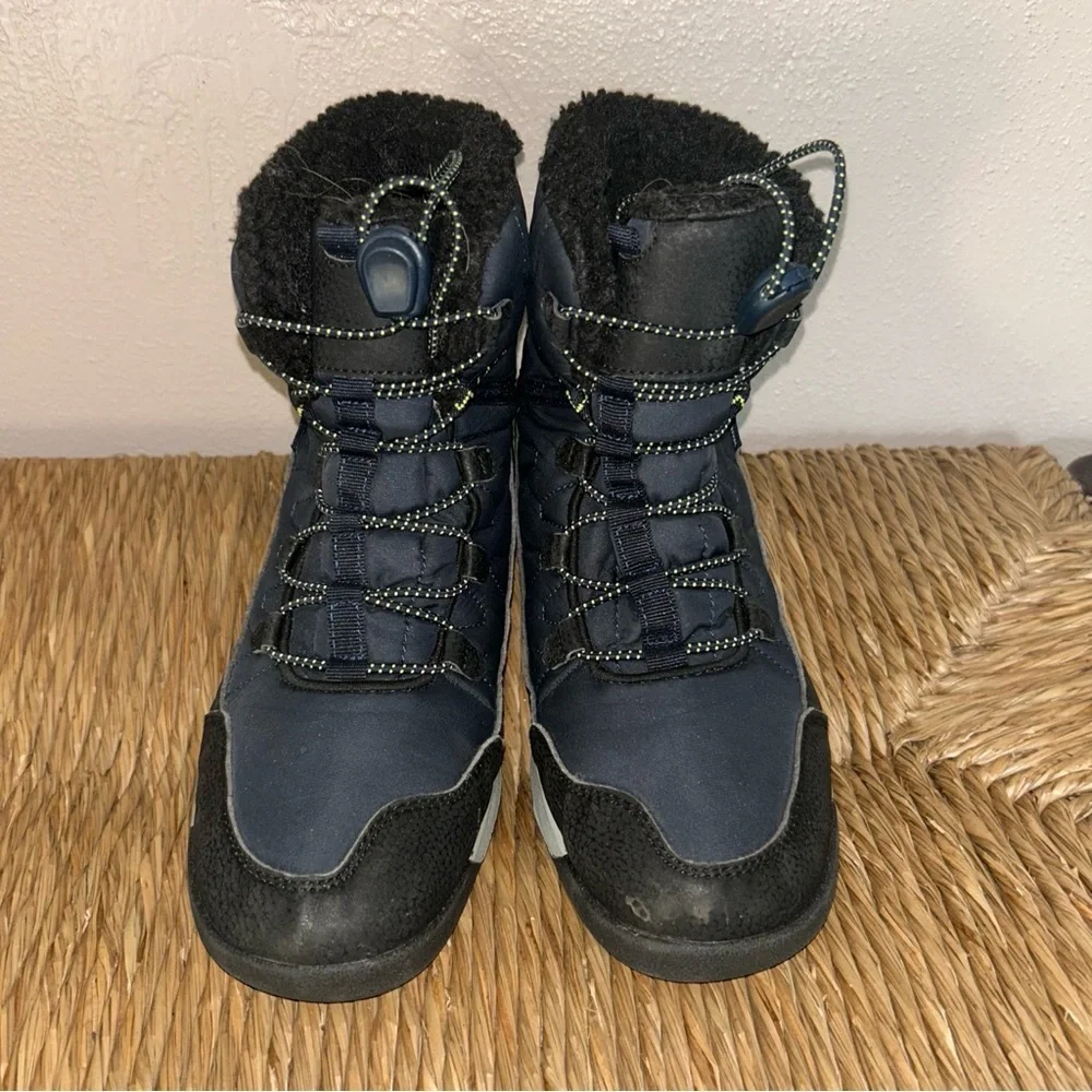 Merrell women’s ' Navy and Black Waterproof Winter Boots with Lime Accent